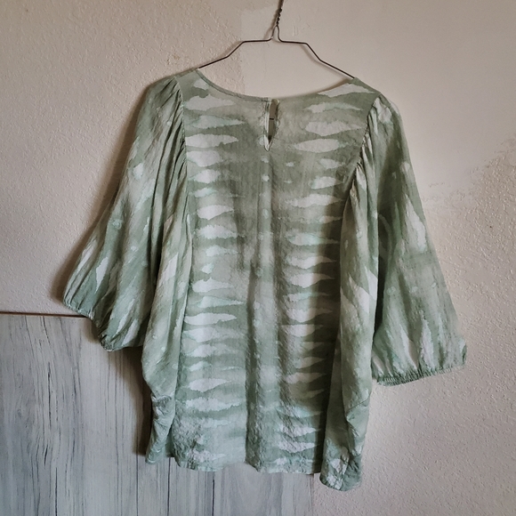 Chenault Rayon Blend Green White Tie Dye Pullover Blouse Sz L - Picture 7 of 7